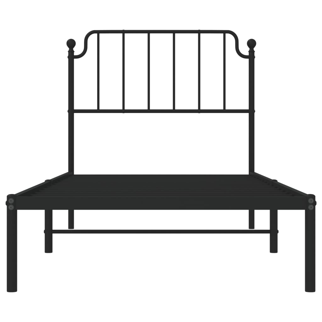 vidaXL gultas rāmis ar galvgali, melns metāls, 90x190 cm
