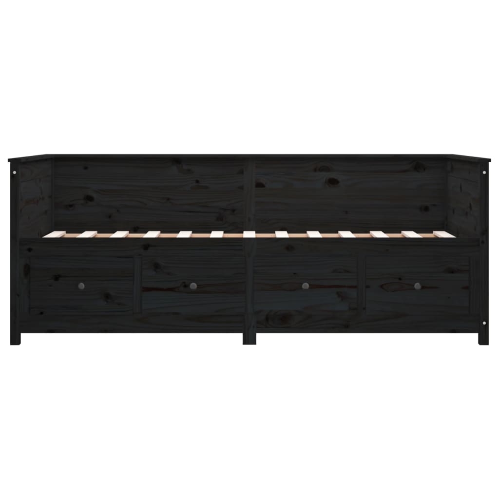 vidaXL dīvāngulta, melna, 75x190 cm, priedes masīvkoks