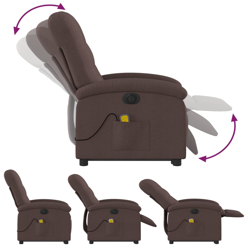vidaXL elektrisks masāžas krēsls, atgāžams, tumši brūns audums