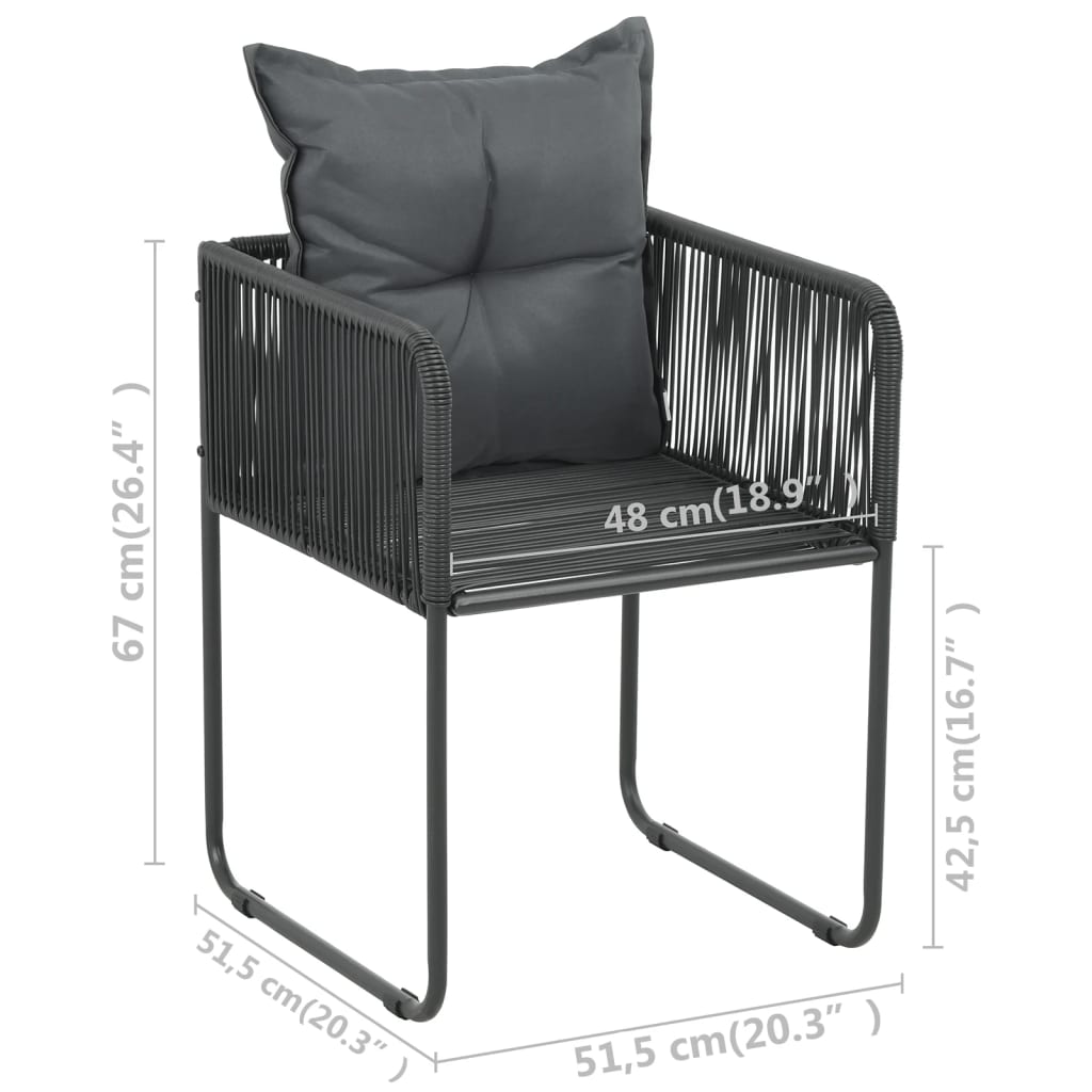 vidaXL dārza krēsli, 6 gab., ar spilveniem, PE rotangpalma, melni