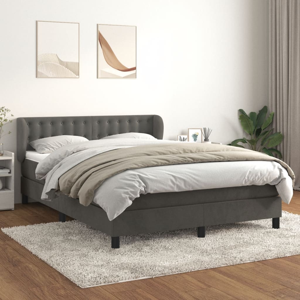 vidaXL atsperu gulta ar matraci, tumši pelēka samts, 140x190 cm