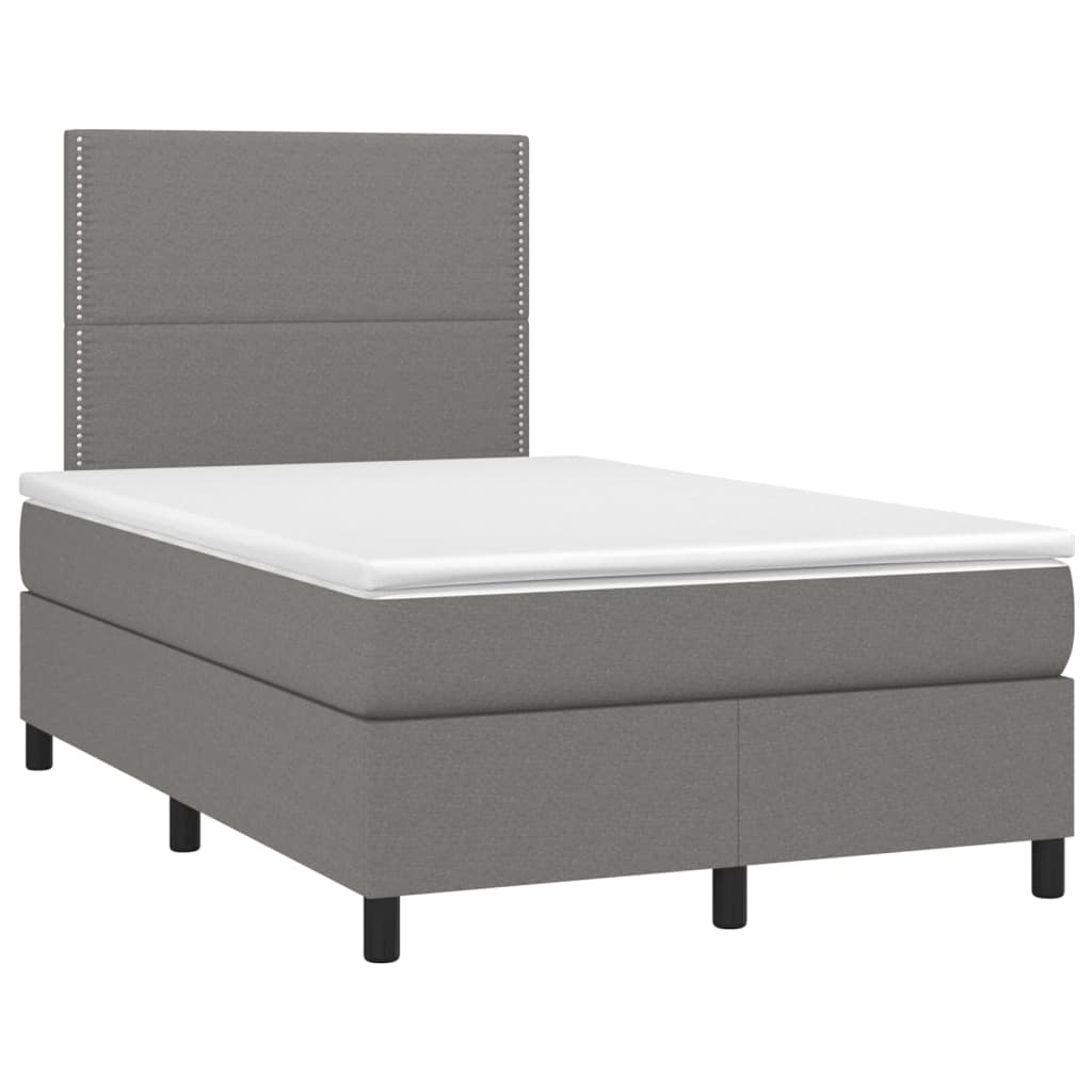vidaXL atsperu gulta ar matraci, LED, tumši pelēka audums, 120x190 cm