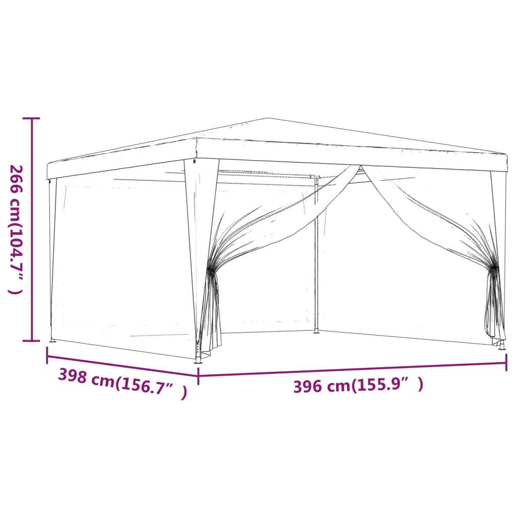 vidaXL svinību telts ar 4 sieta sienām, 4x4 m, balta