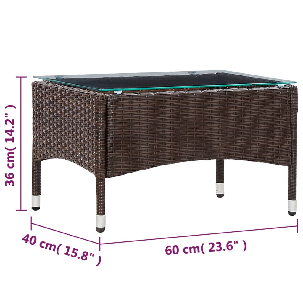 vidaXL kafijas galdiņš, brūns, 60x40x36 cm, PE rotangpalma