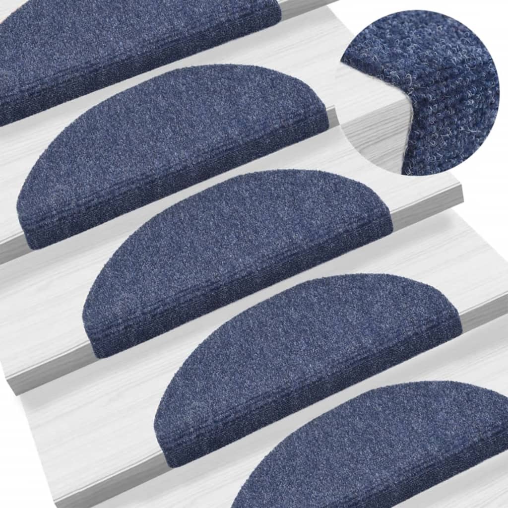 vidaXL kāpņu paklāji, 10 gab., pašlīmējoši, 65x21x4 cm, zili