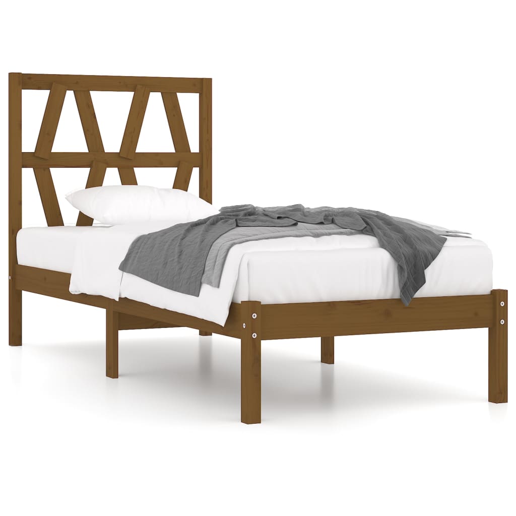 vidaXL gultas rāmis, medus brūns, masīvkoks, 75x190 cm, vienvietīgs