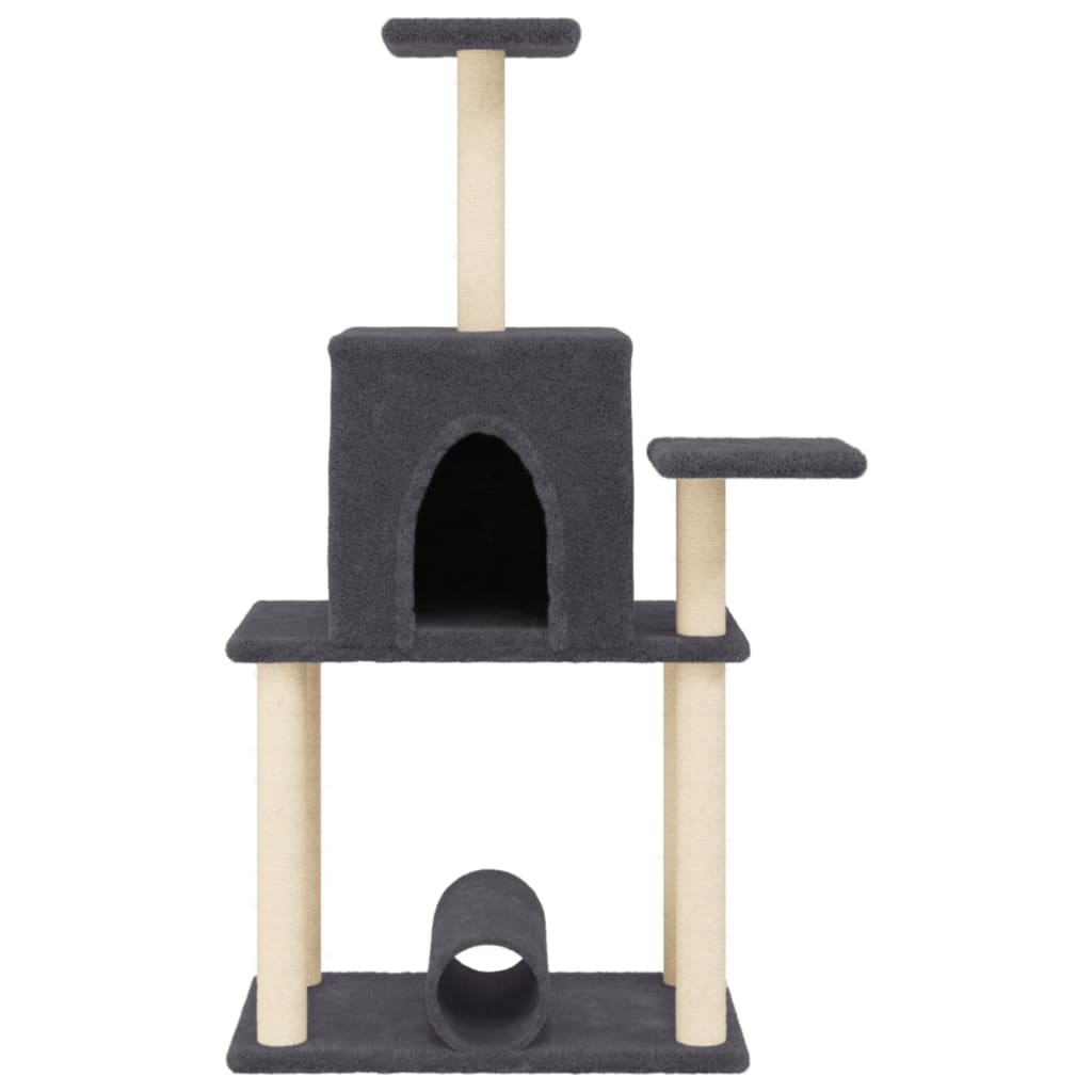 vidaXL kaķu māja ar sizala stabiem nagu asināšanai, 122 cm, pelēka