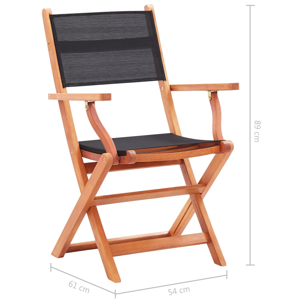 vidaXL dārza krēsli, 2 gab., melni, eikalipta masīvkoks un tekstilēns