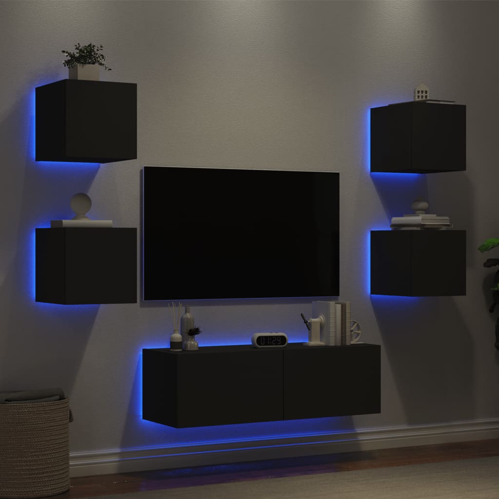 vidaXL TV sienas skapīši ar LED, 5 gab., melni