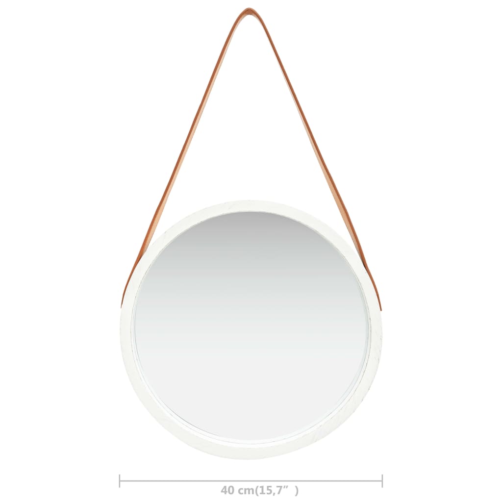 vidaXL sienas spogulis ar siksnu, 40 cm, balts