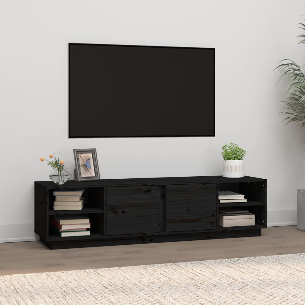 vidaXL TV skapītis, melns, 156x40x40 cm, priedes masīvkoks