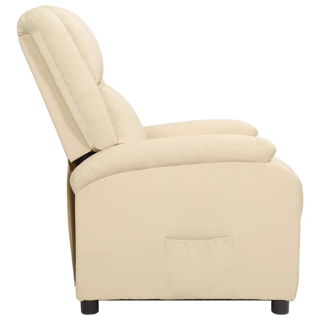vidaXL atpūtas krēsls, atgāžams, krēmkrāsas dabīgā āda