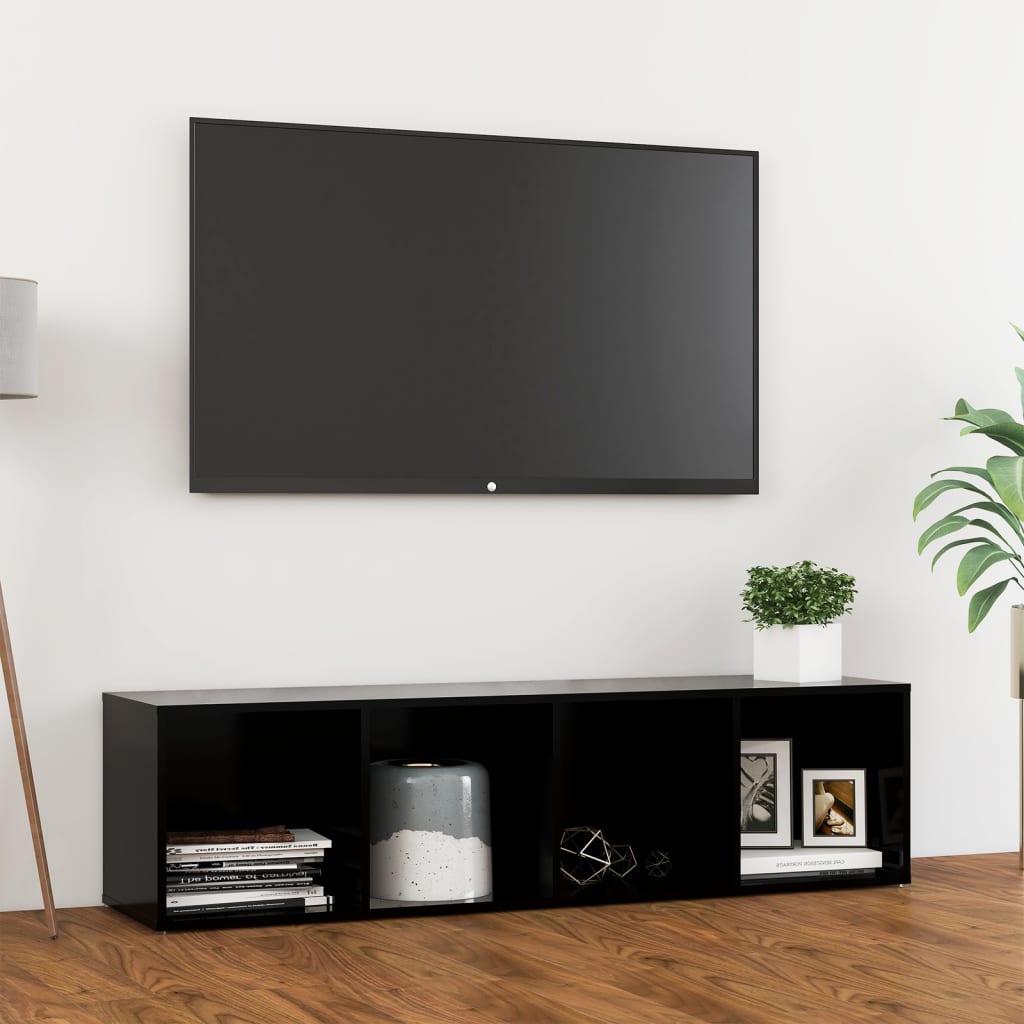 vidaXL TV plaukts, melns, 142,5x35x36,5 cm, skaidu plāksne