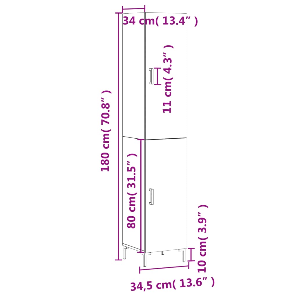 vidaXL augstais skapītis, melns, 34,5x34x180 cm, inženierijas koks