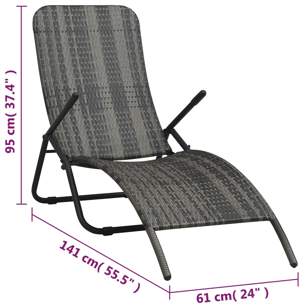 vidaXL saliekams sauļošanās krēsls, pelēka PE rotangpalma