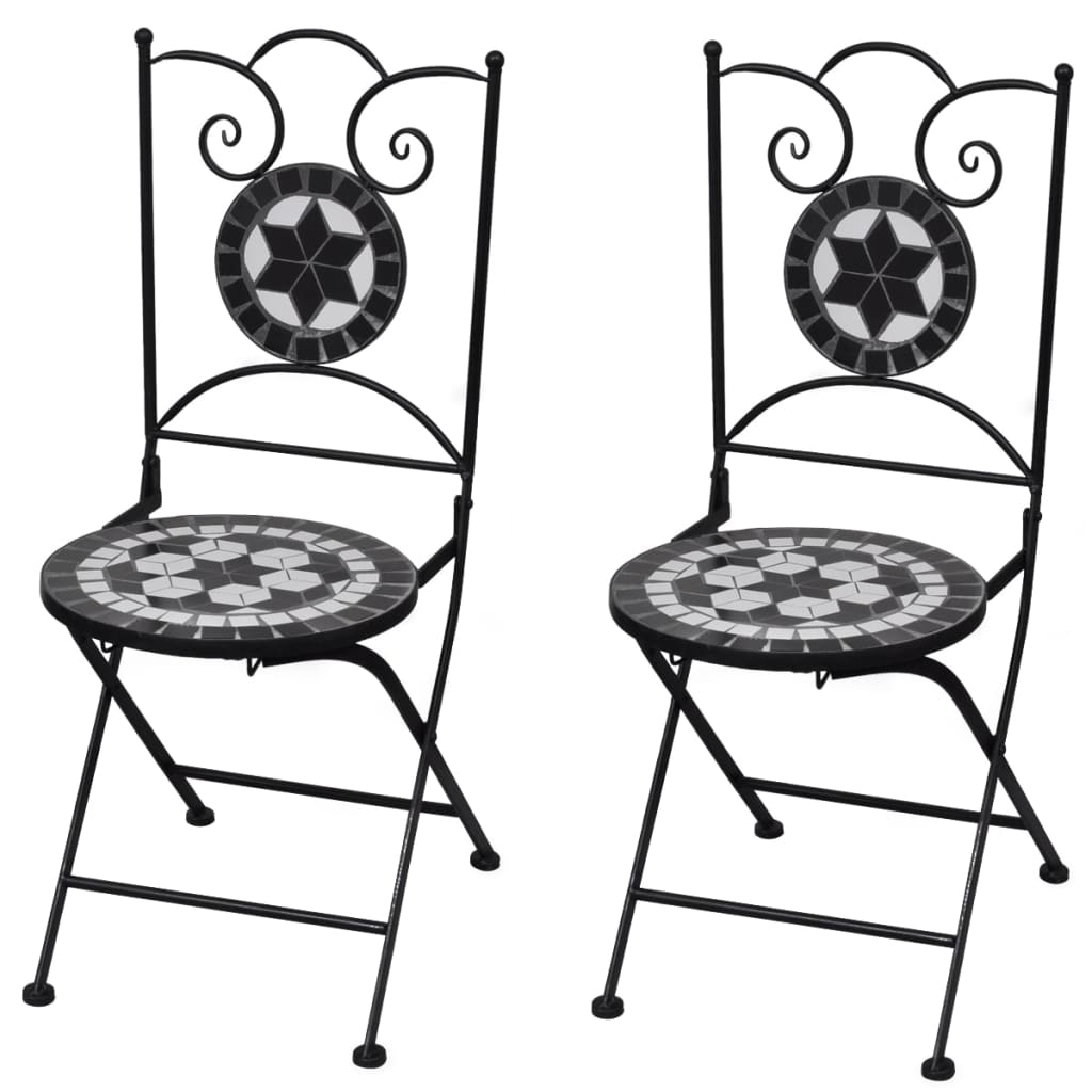 vidaXL saliekami bistro krēsli, 2 gab., keramika, melni un balti