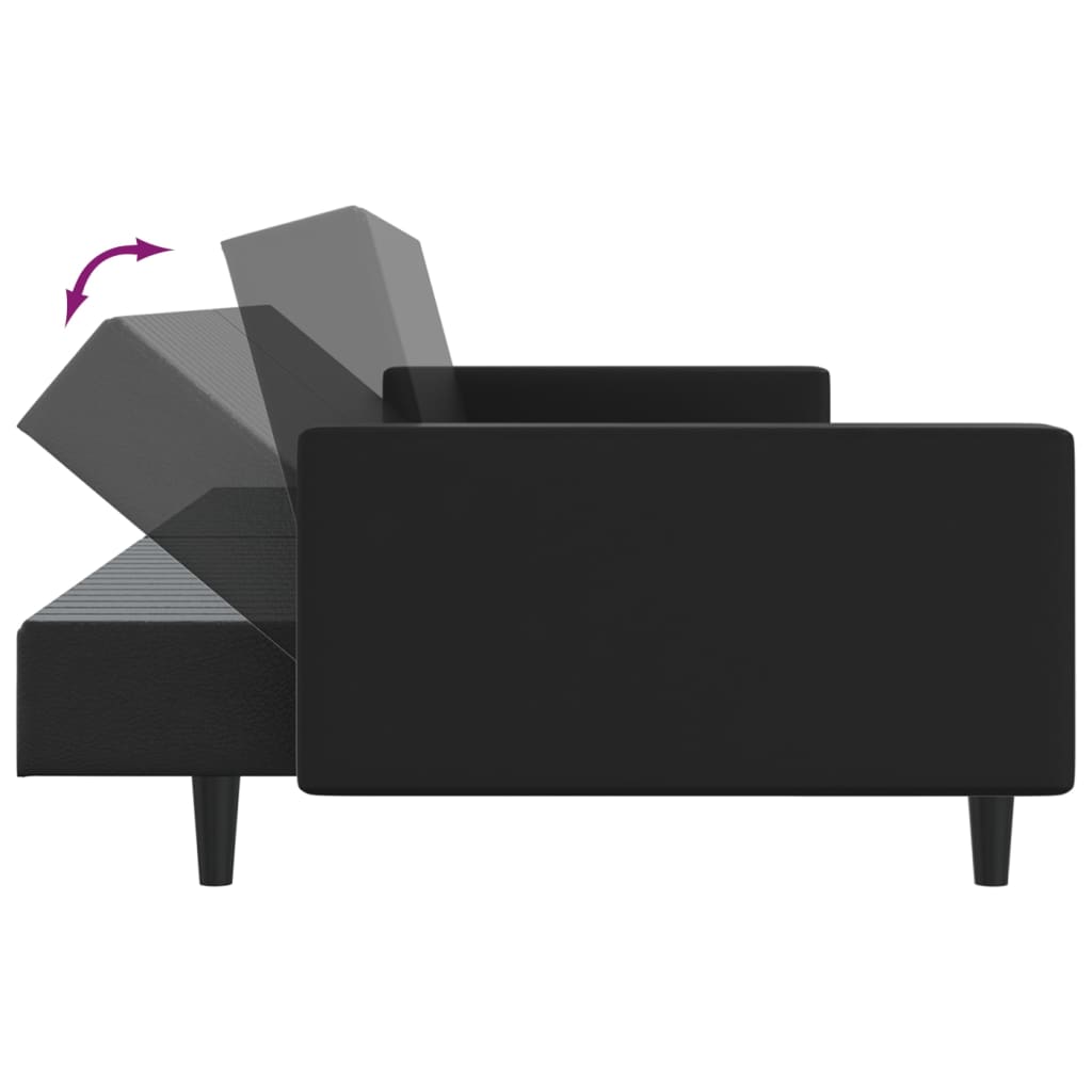 vidaXL divvietīga dīvāngulta ar kājsoliņu, melna mākslīgā āda