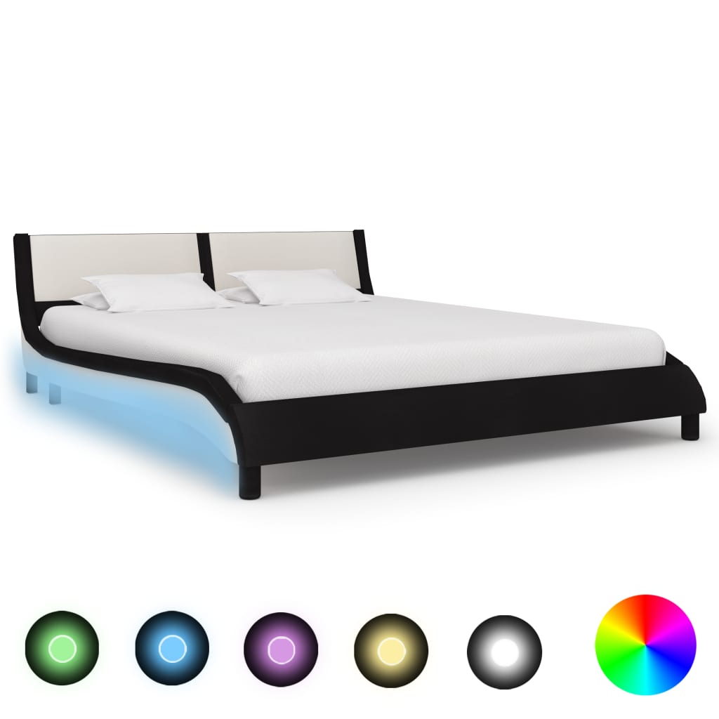 vidaXL gultas rāmis ar LED, melna un balta mākslīgā āda, 160x200 cm