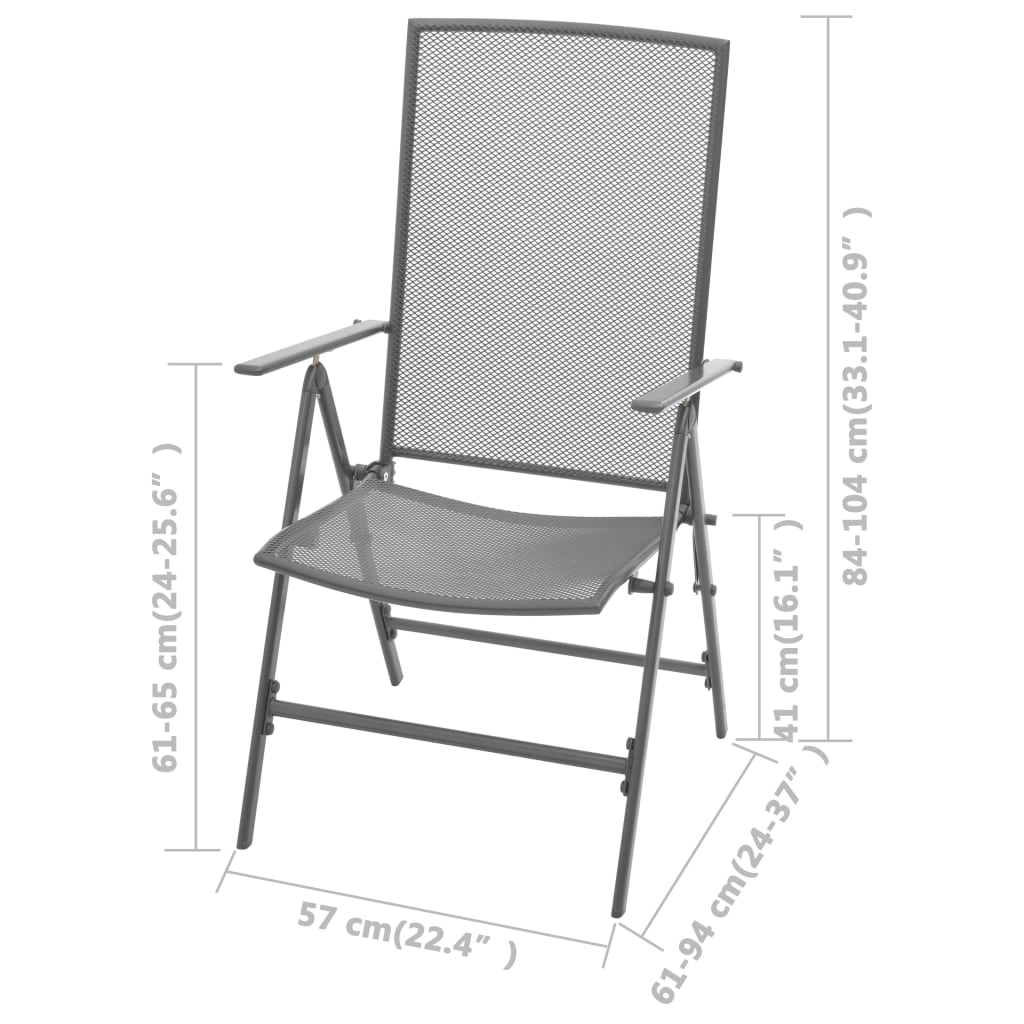 vidaXL dārza krēsli, 2 gab., tērauds, pelēki, saliekami viens uz otra