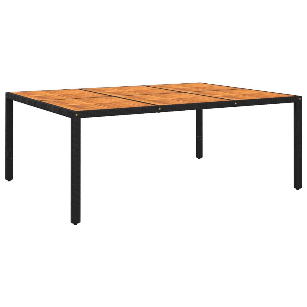 vidaXL dārza galds, 200x150x75 cm, akācijas koks, melna PE rotangpalma