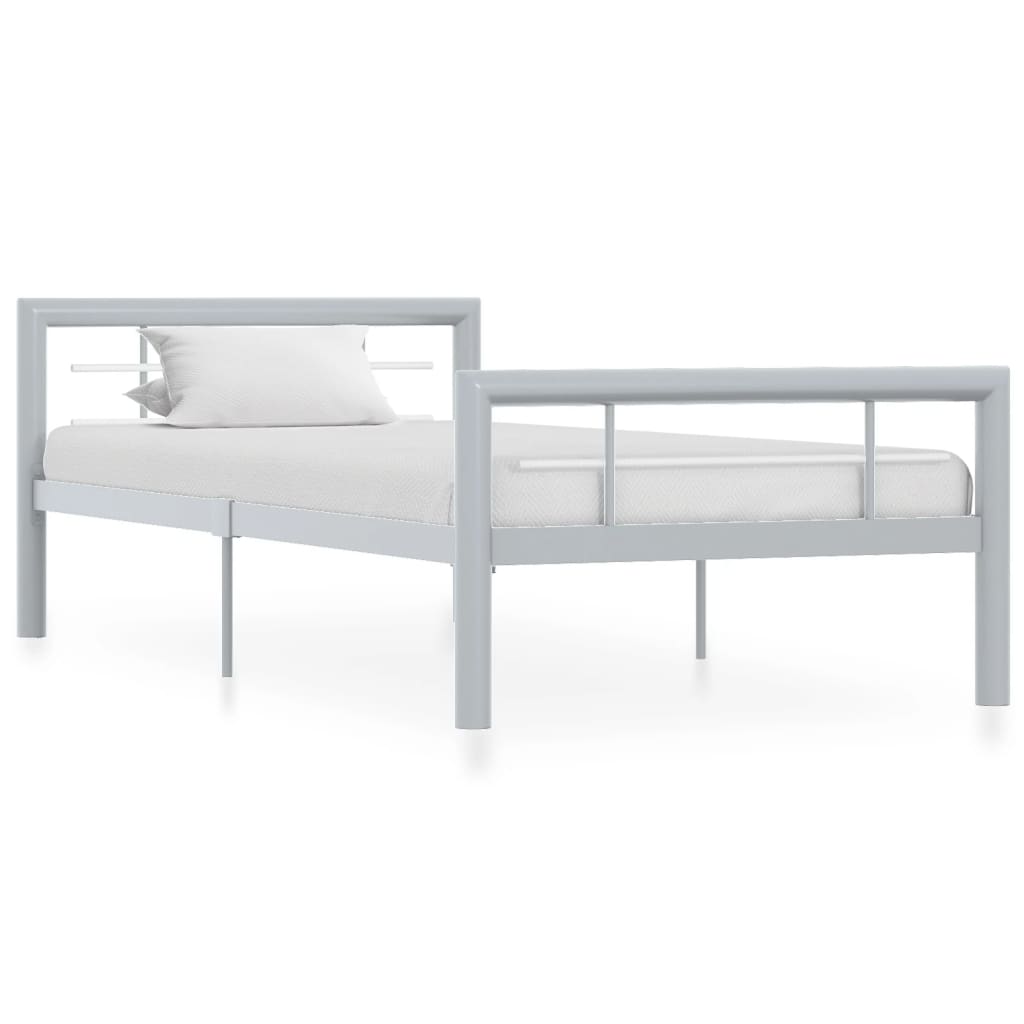 vidaXL gultas rāmis, pelēks ar baltu, metāls, 100x200 cm
