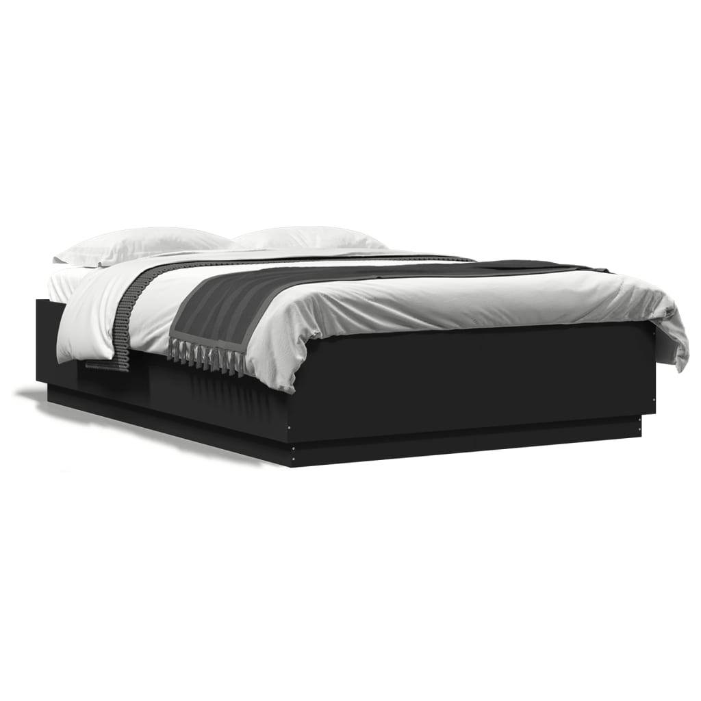 vidaXL gultas rāmis ar LED, melns, 120x200 cm, inženierijas koks
