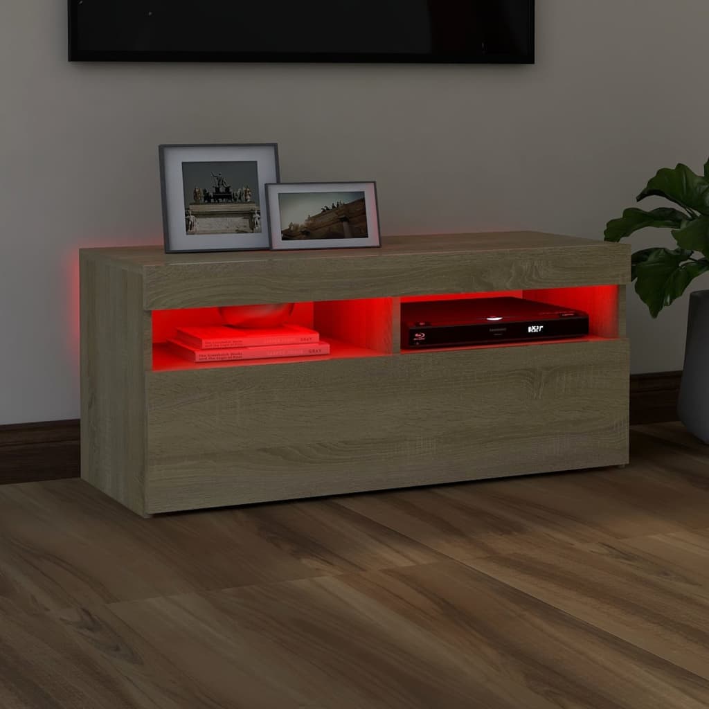 vidaXL TV galdiņš ar LED lampiņām, 90x35x40 cm, ozolkoka krāsā