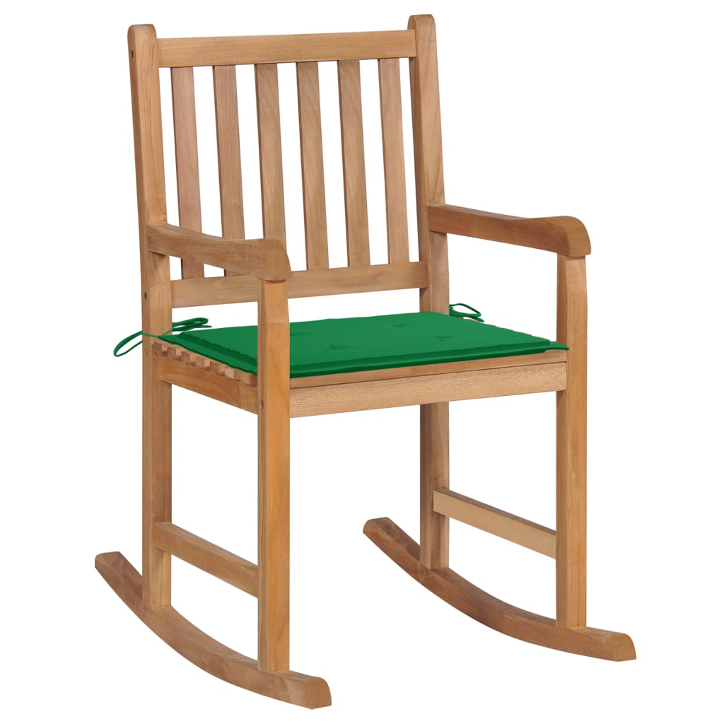 vidaXL šūpuļkrēsls ar zaļu matraci, masīvs tīkkoks