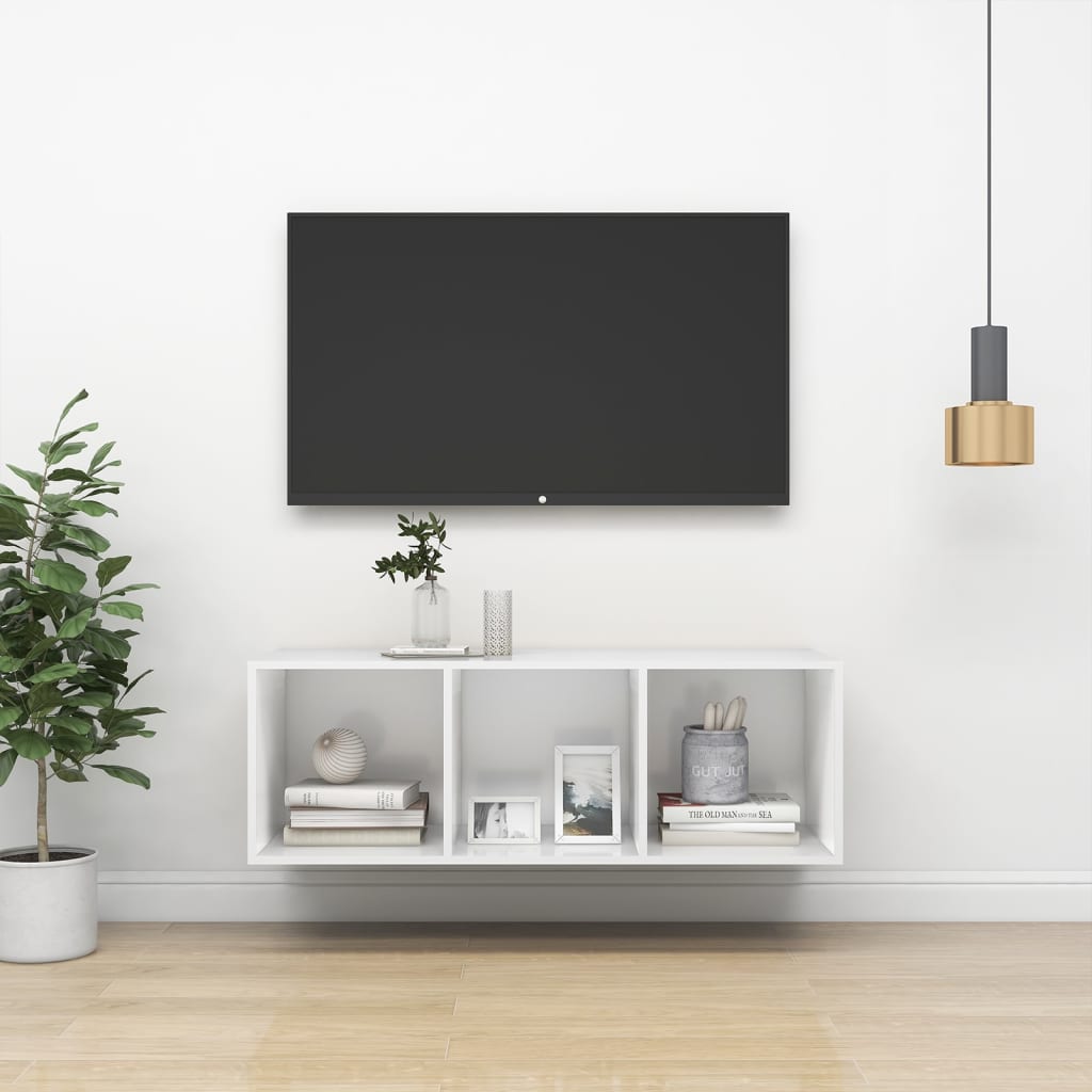 vidaXL sienas TV skapītis, balts, 37x37x107cm, skaidu plāksne