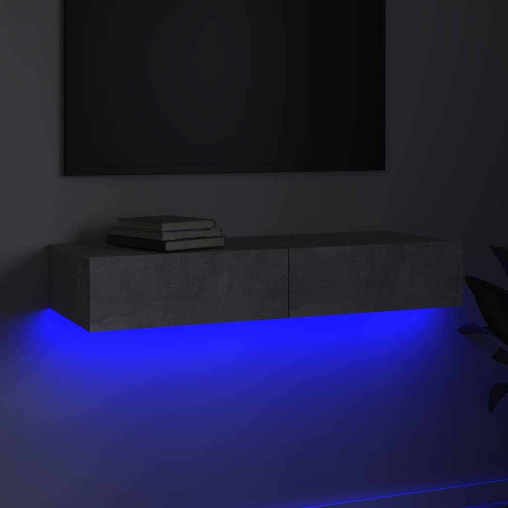 vidaXL TV skapītis ar LED apgaismojumu, betona pelēks, 90x35x15,5 cm