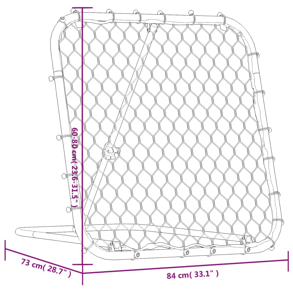 vidaXL futbola atsitienu tīkls, melns, 84x73x60-80 cm, tērauds