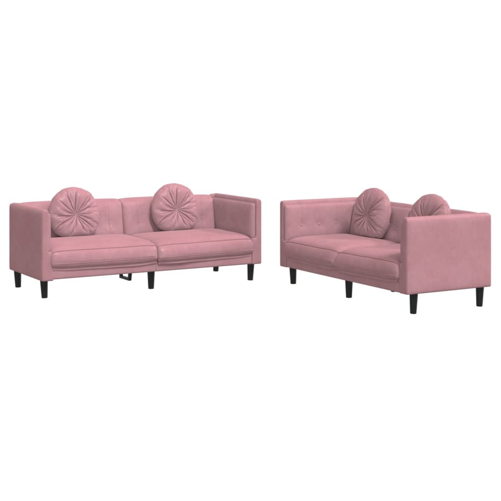 vidaXL divdaļīgs dīvānu komplekts ar spilveniem, rozā samts