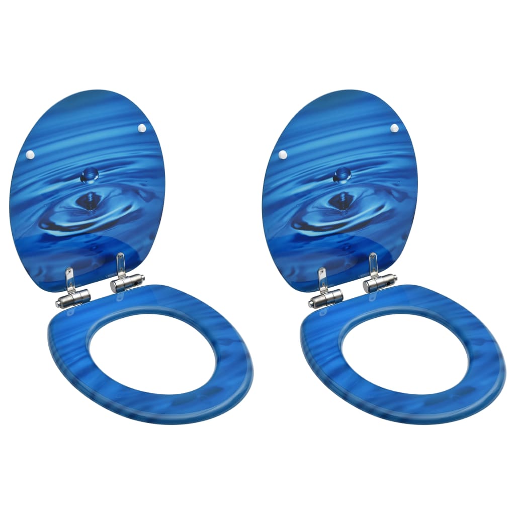 vidaXL tualetes poda sēdekļi ar vāku, 2 gab., zili, ūdens lāšu dizains