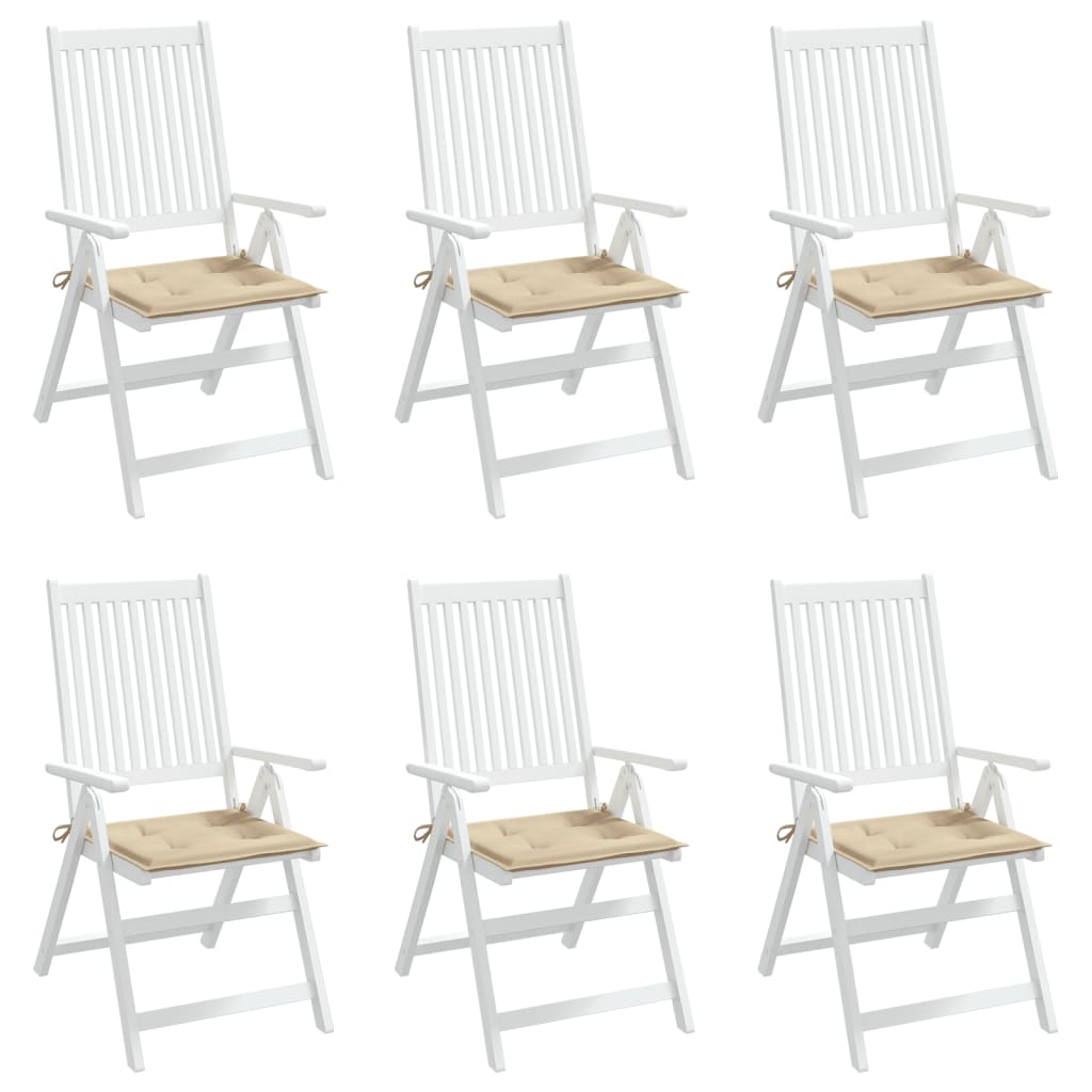 vidaXL dārza krēslu spilveni, 6 gab., bēši, 40x40x3 cm, audums