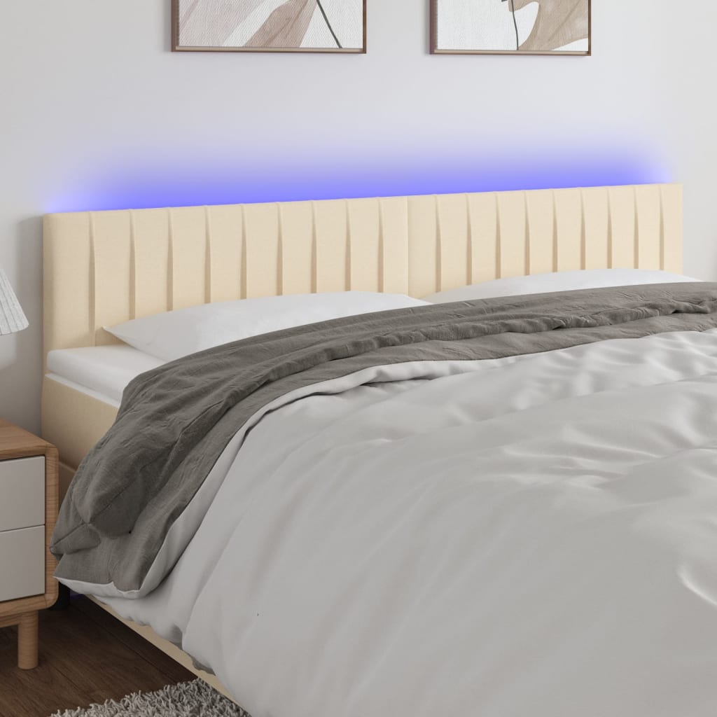vidaXL gultas galvgalis ar LED, 160x5x78/88 cm, krēmkrāsas audums