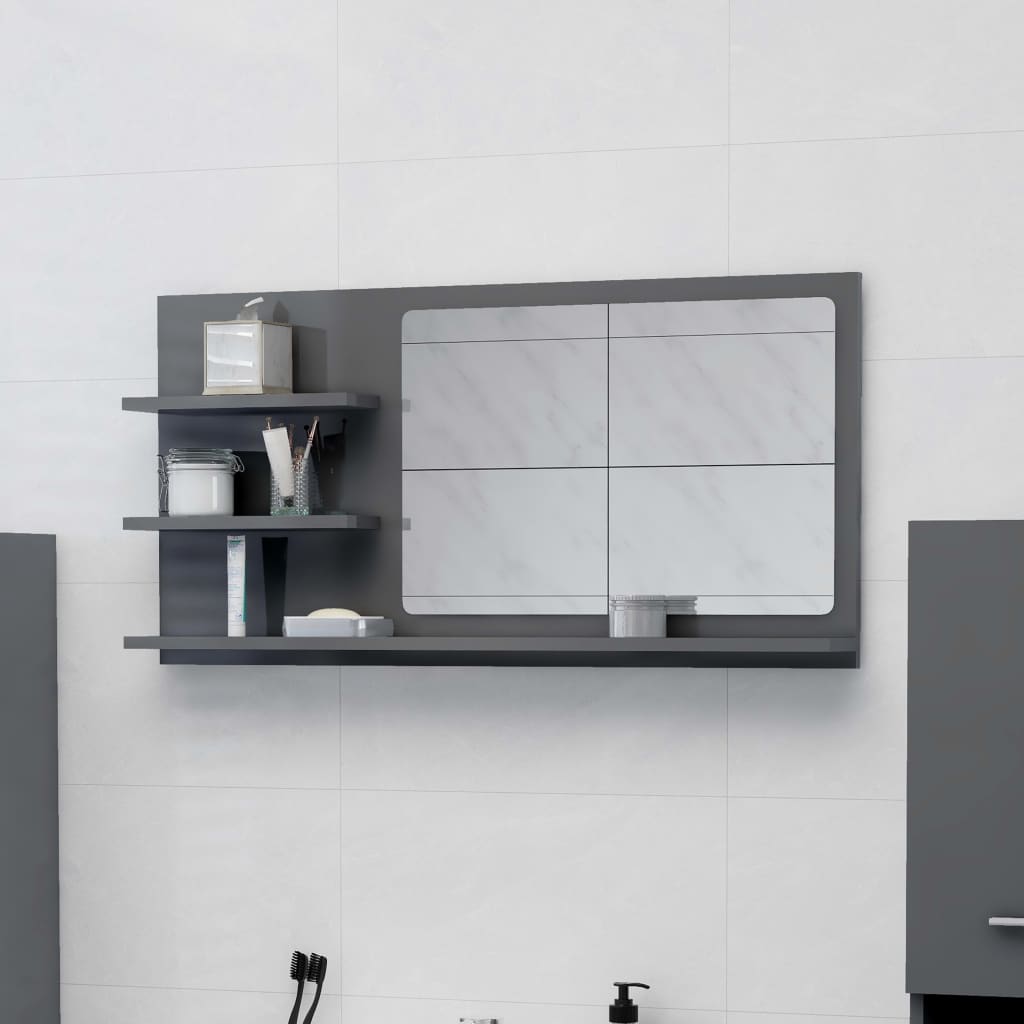 vidaXL vannasistabas spogulis, spīdīgi pelēks, 90x10,5x45 cm