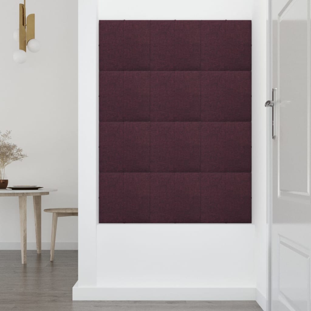 vidaXL sienas paneļi, 12 gab., violeti, 30x30 cm, audums, 1,08 m²
