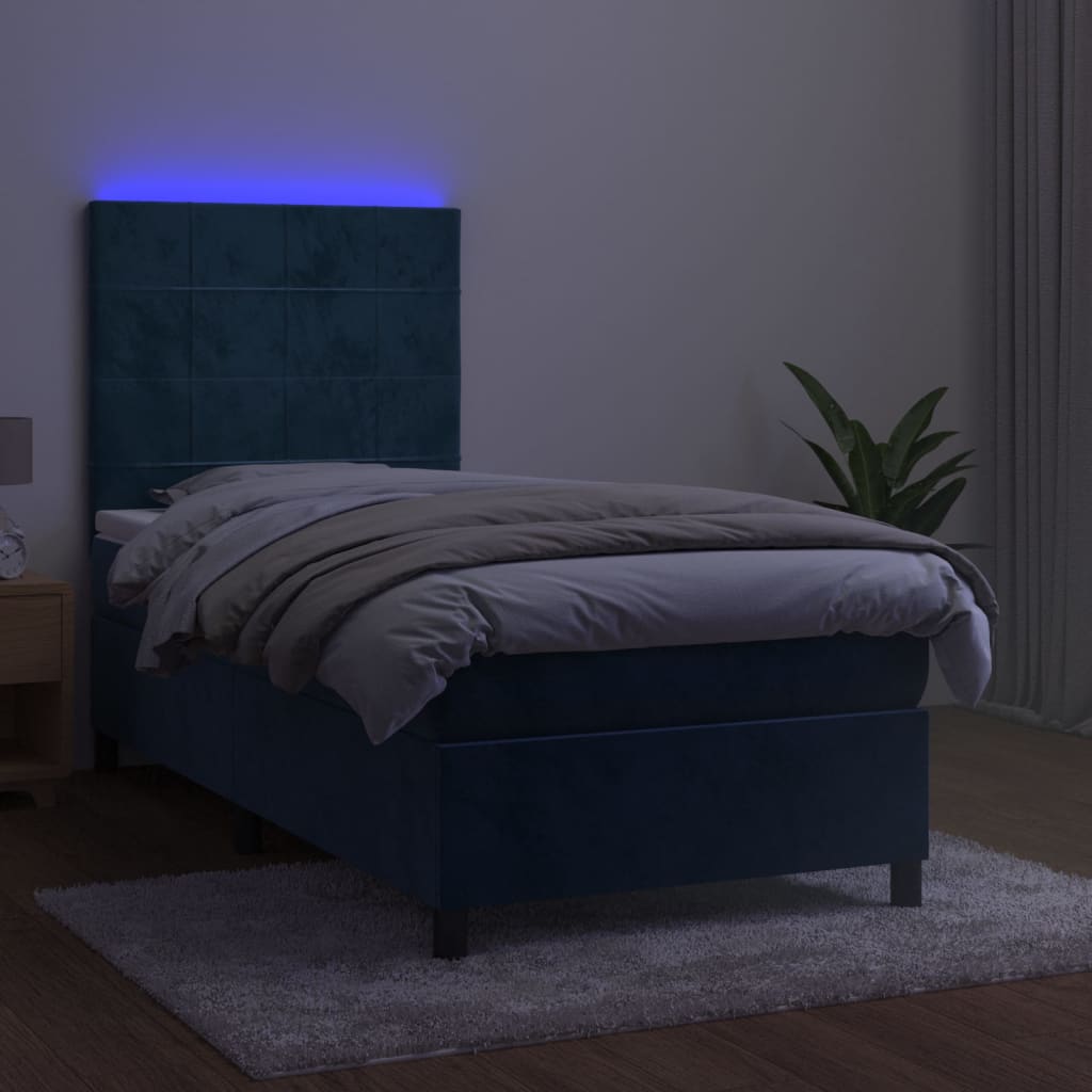 vidaXL atsperu gulta ar matraci, LED, tumši zils samts, 80x200 cm