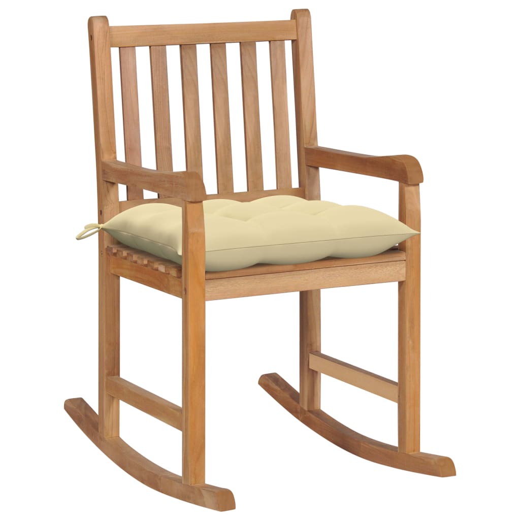 vidaXL šūpuļkrēsls ar krēmbaltu matraci, masīvs tīkkoks