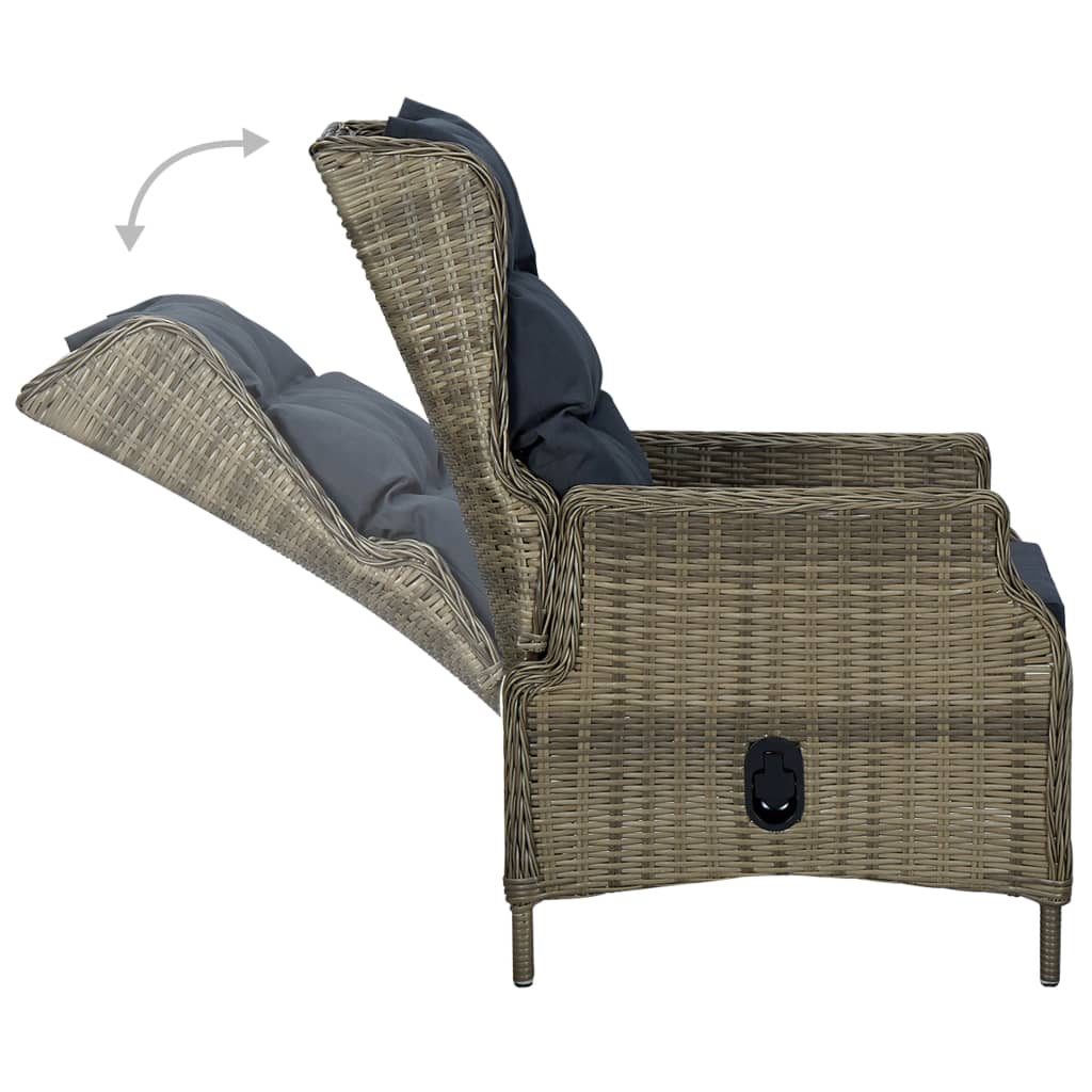 vidaXL atgāžams dārza krēsls ar matračiem, brūna PE rotangpalma