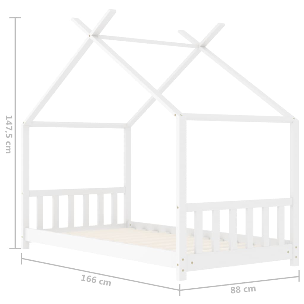 vidaXL bērnu gultas rāmis, balts, priedes masīvkoks, 80x160 cm