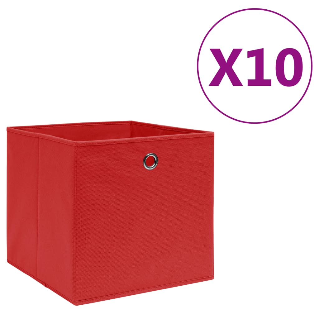 vidaXL uzglabāšanas kastes, 10 gb., 28x28x28cm, sarkans neausts audums