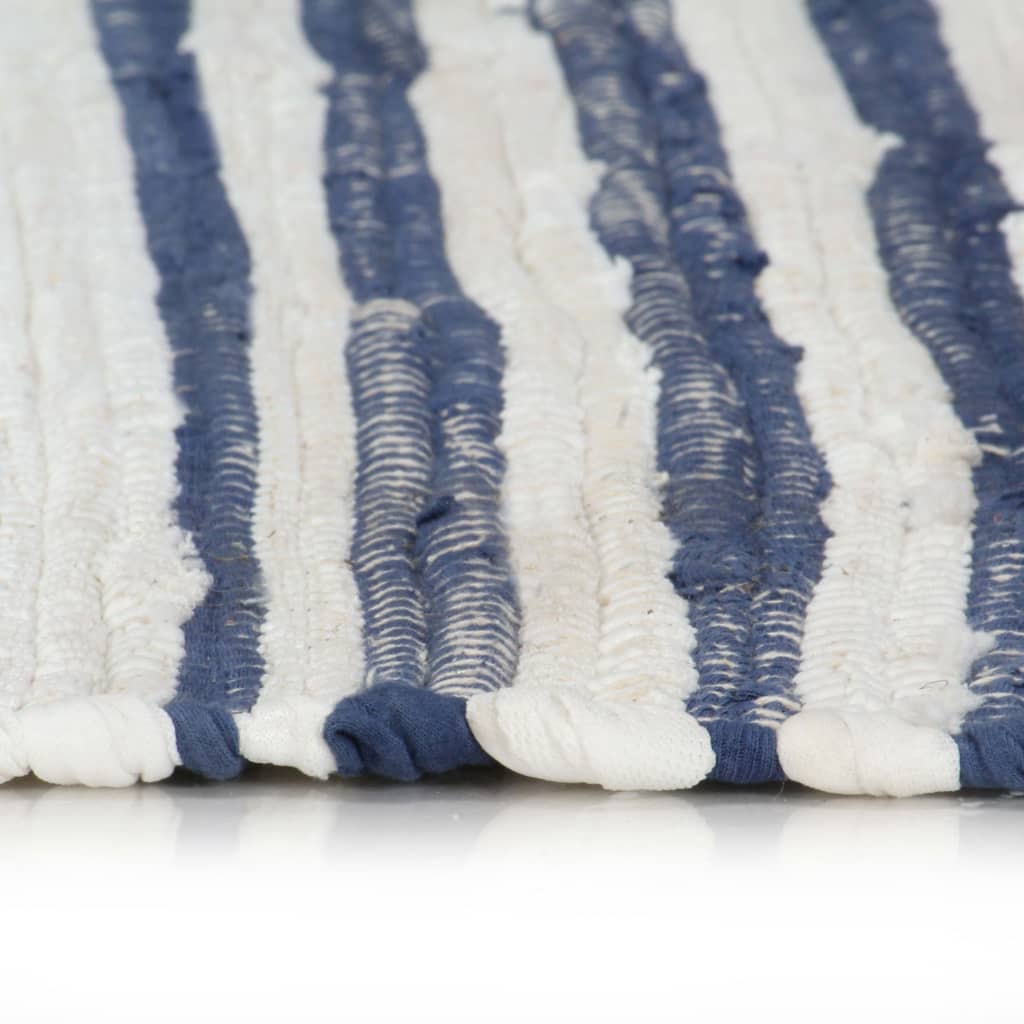 vidaXL Chindi paklājs, zili balts, 160x230 cm, pīts ar rokām, kokvilna