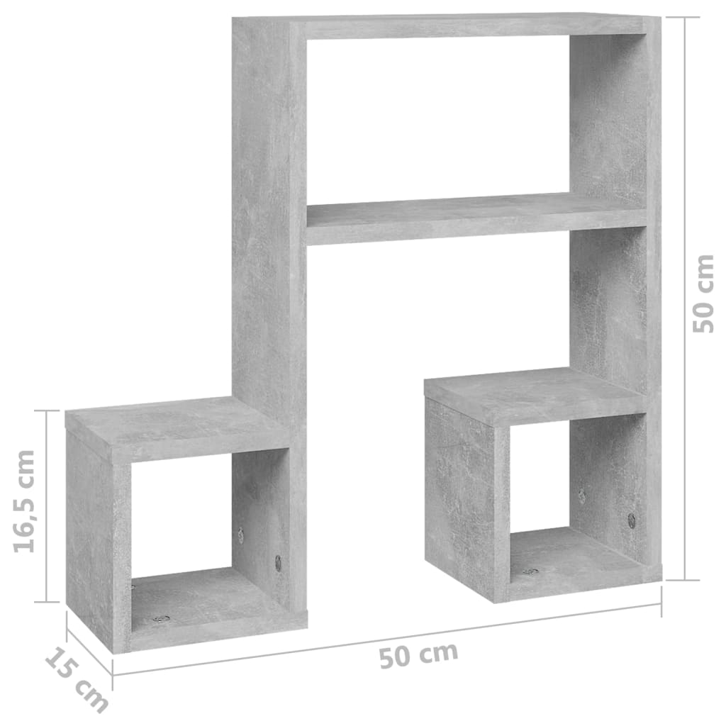 vidaXL sienas plaukti, 2 gab., 50x15x50 cm, betonpelēki, skaidu plātne
