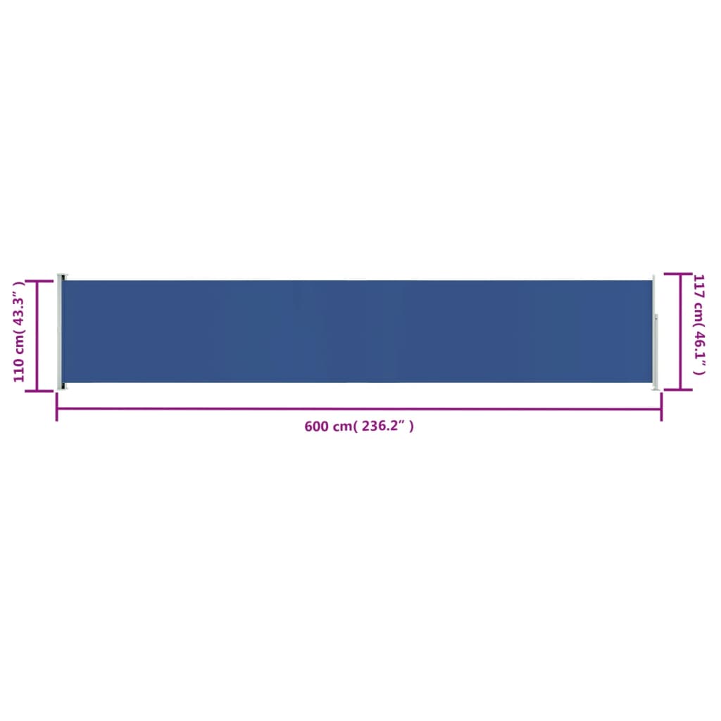 vidaXL izvelkama sānu markīze, zila, 117x600 cm
