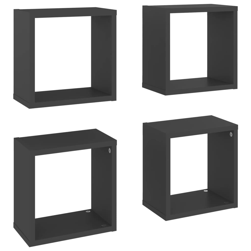 vidaXL kuba formas sienas plaukti, 4 gab., pelēki, 26x15x26 cm