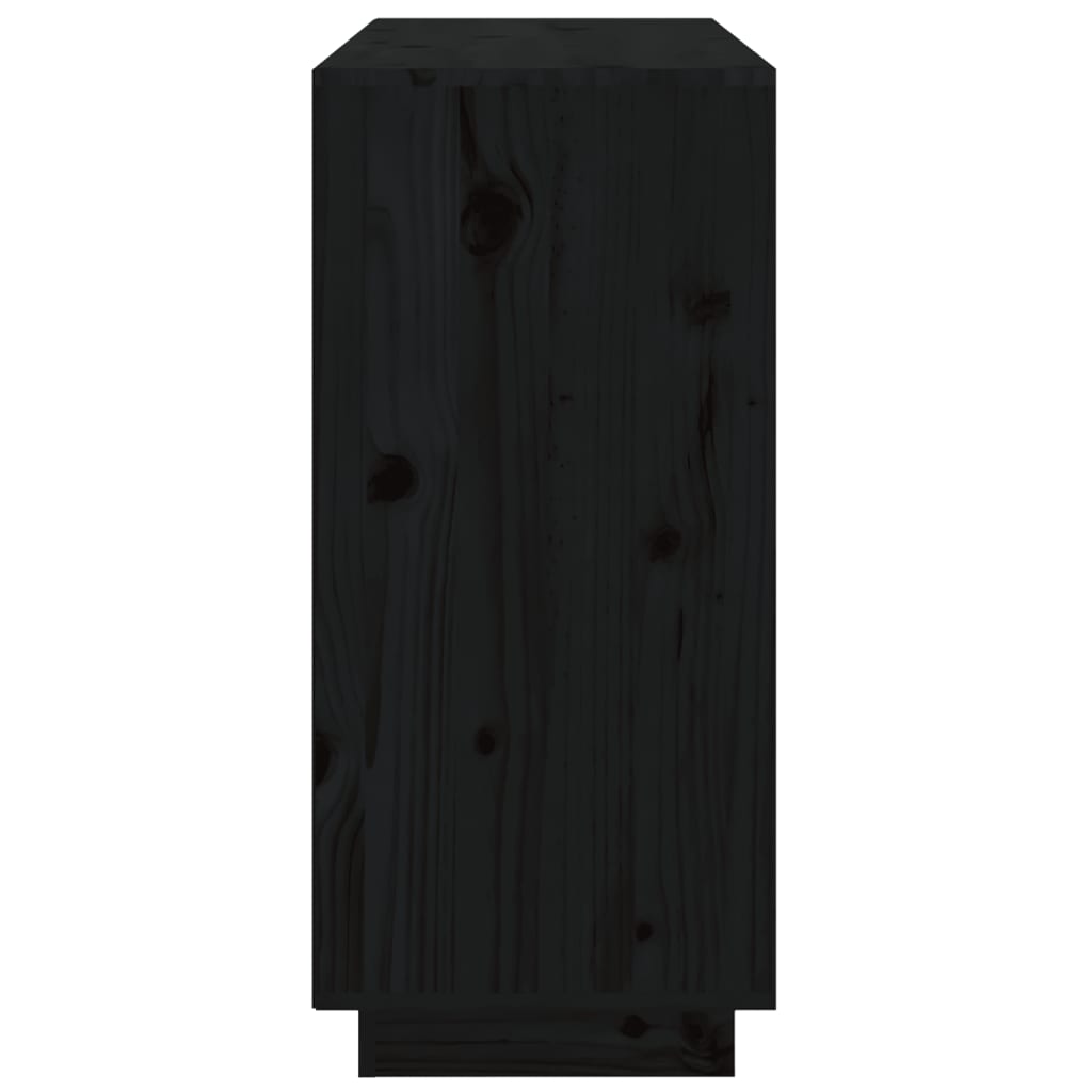 vidaXL kumode, melna, 111x34x75 cm, priedes masīvkoks