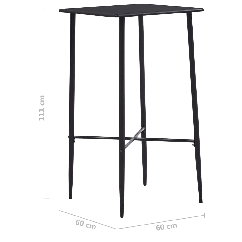 vidaXL bāra galds, melns, 60x60x111 cm, MDF