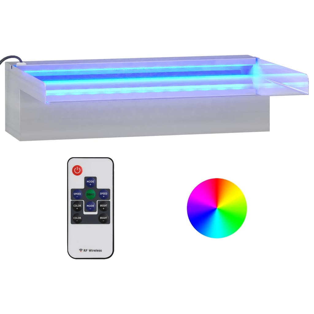 vidaXL ūdenskritums ar RGB LED gaismām, nerūsējošs tērauds, 30 cm