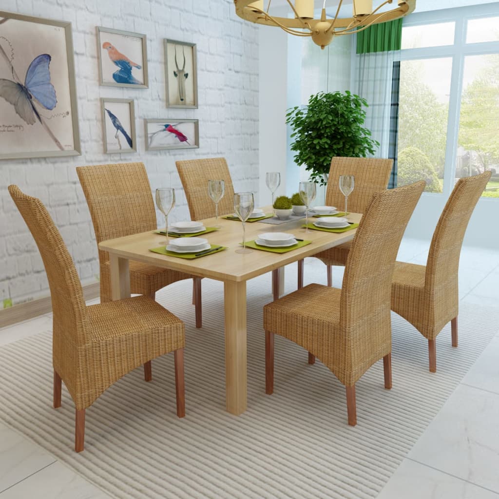 vidaXL virtuves krēsli, 6 gab., brūna dabīga rotangpalma